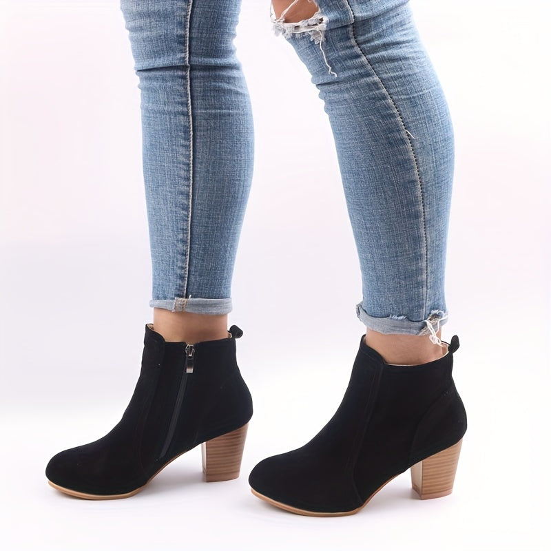 Women's Faux Suede Ankle Boots with a Block Heel | Side Zip Entry, Round Toe and a Matte Finish | Size 5.5-10.5, 2 Colors