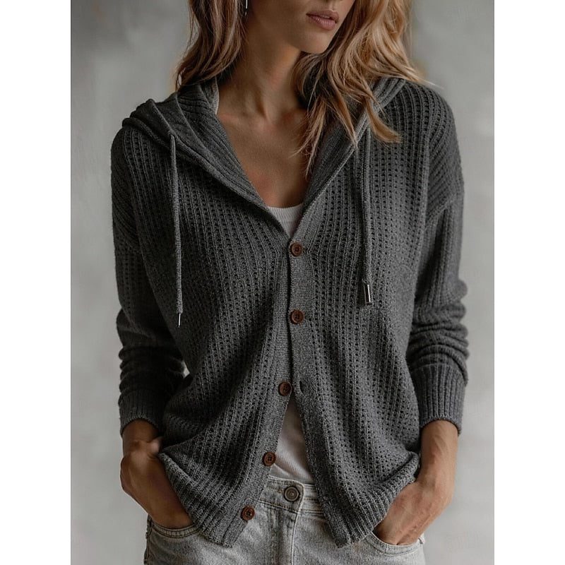 Brielle | Ribbed Knit Hooded Cardigan for Women