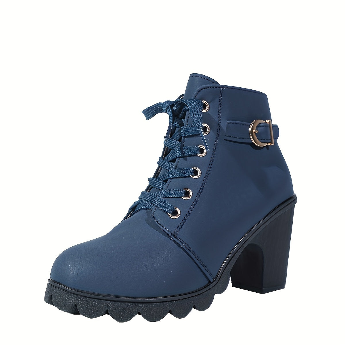 Women's Lace Up Ankle Boots with Side Zip | Chunky Block Heel, Treaded Non-Slip Sole | 5 Colors