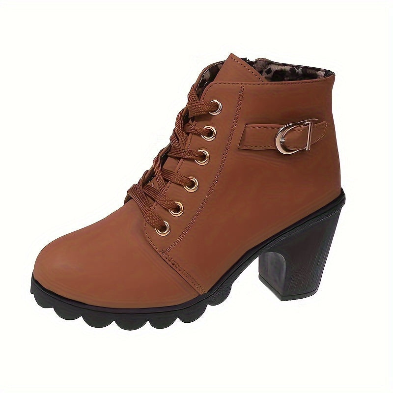 Women's Lace Up Ankle Boots with Side Zip | Chunky Block Heel, Treaded Non-Slip Sole | 5 Colors
