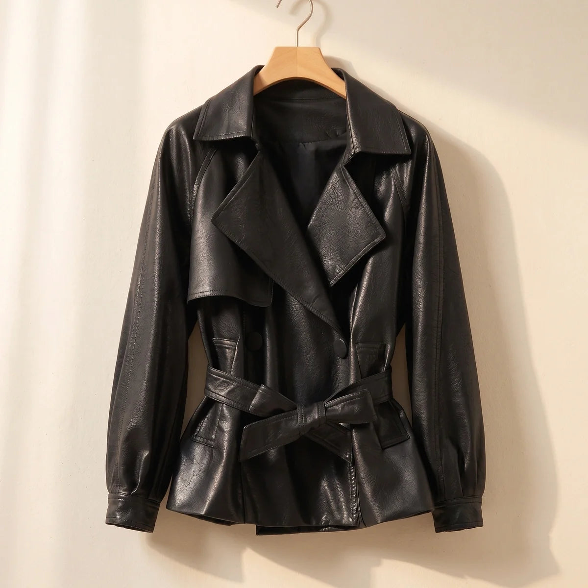 Bronwen Belted Vegan Leather Jacket