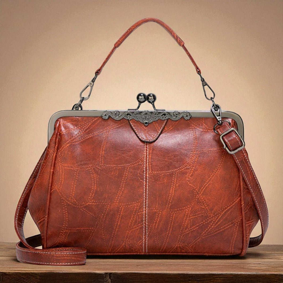 Women's Vintage Frame Handbag with Kiss-Lock Closure