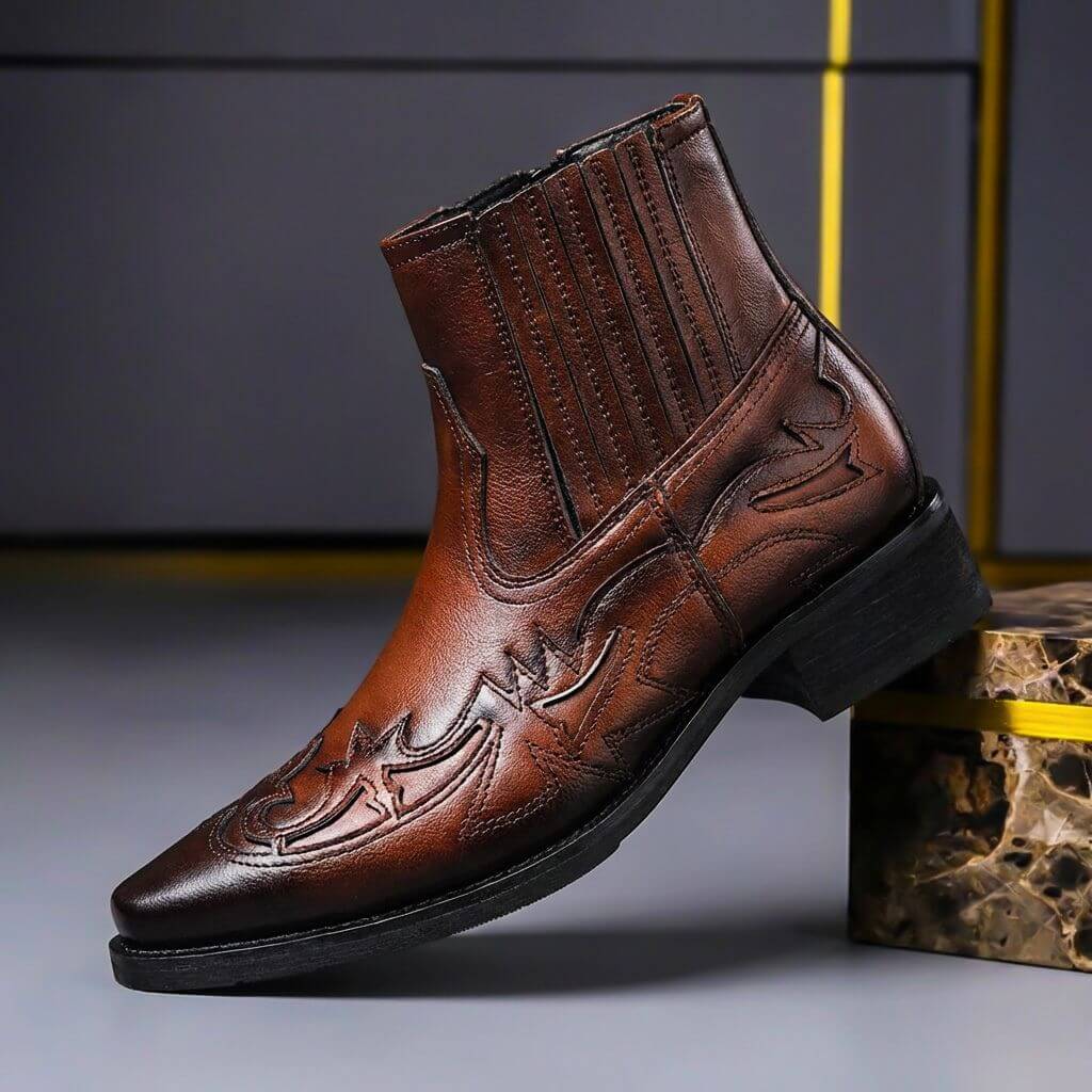 Hawkins | Mens Italian Leather Vintage Boots | Cushioned Insoles, Slip-Resistant Outsole | Cognac Brown, Black US 6-14.5