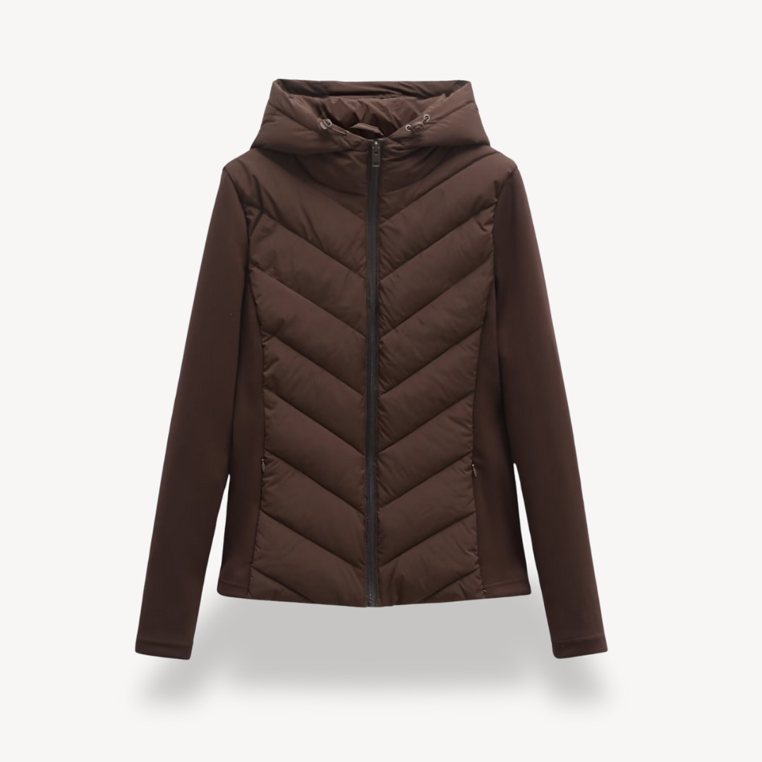 Women's Quilted Hooded Jacket with Chevron Stitch Detail