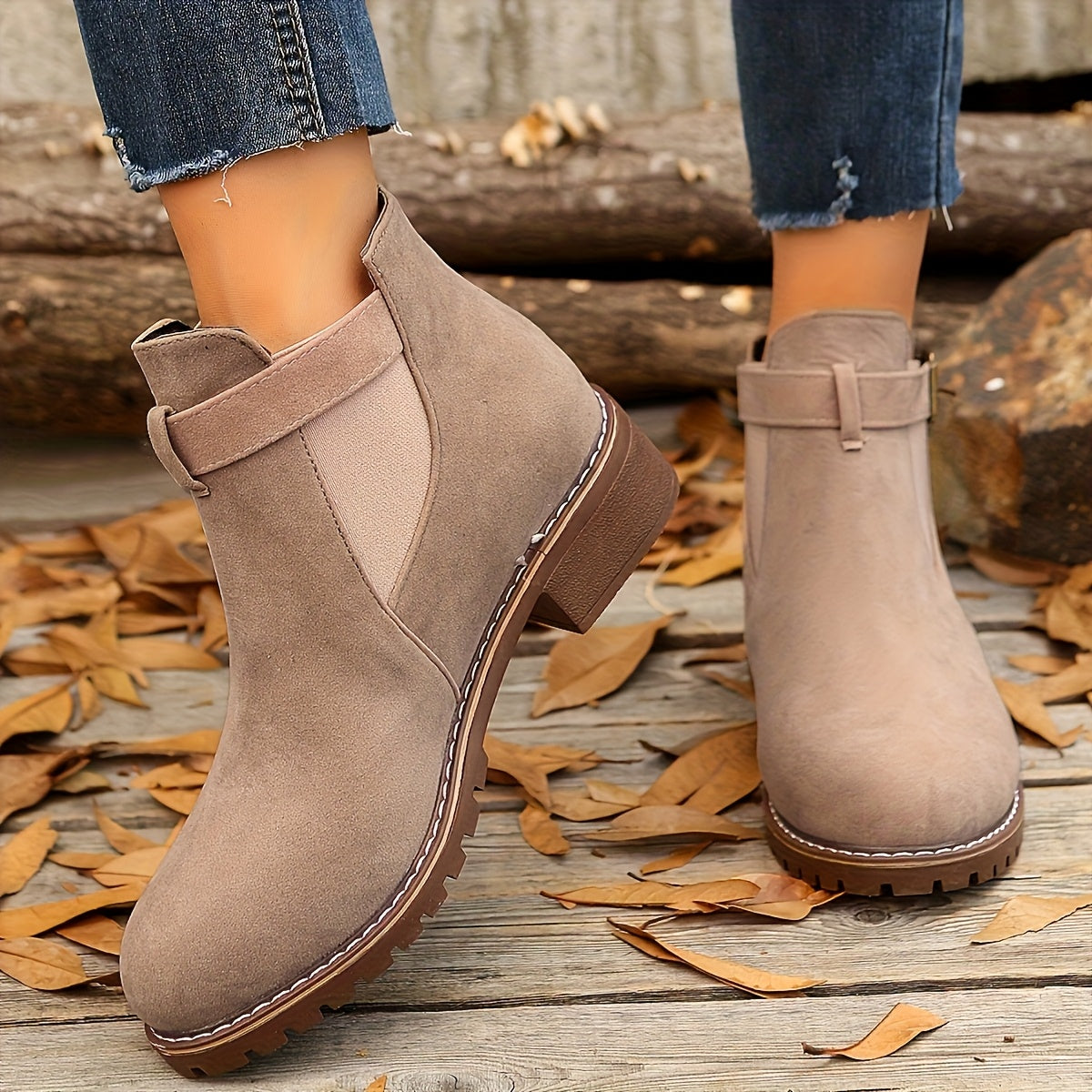 Women's Ankle Boots with Block Heel and Suede | Size 5-12 | Black, Silver Grey, Dark Brown, Light Pink