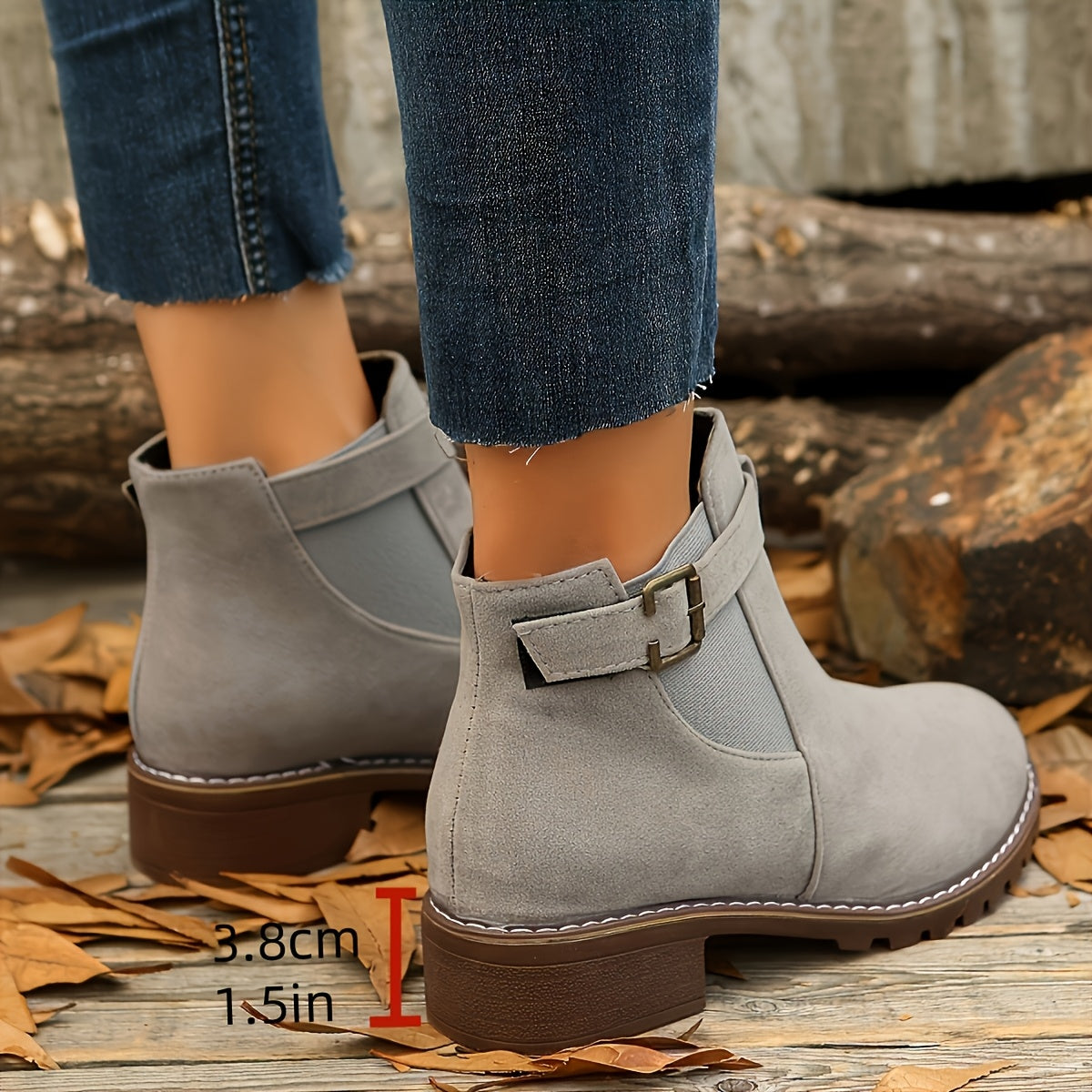 Women's Ankle Boots with Block Heel and Suede | Size 5-12 | Black, Silver Grey, Dark Brown, Light Pink