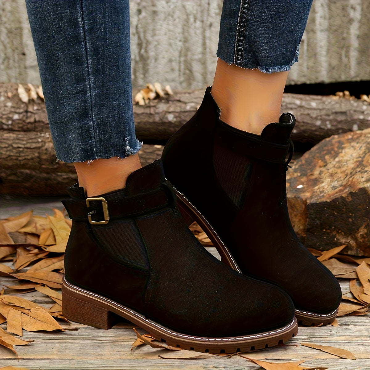 Women's Ankle Boots with Block Heel and Suede | Size 5-12 | Black, Silver Grey, Dark Brown, Light Pink