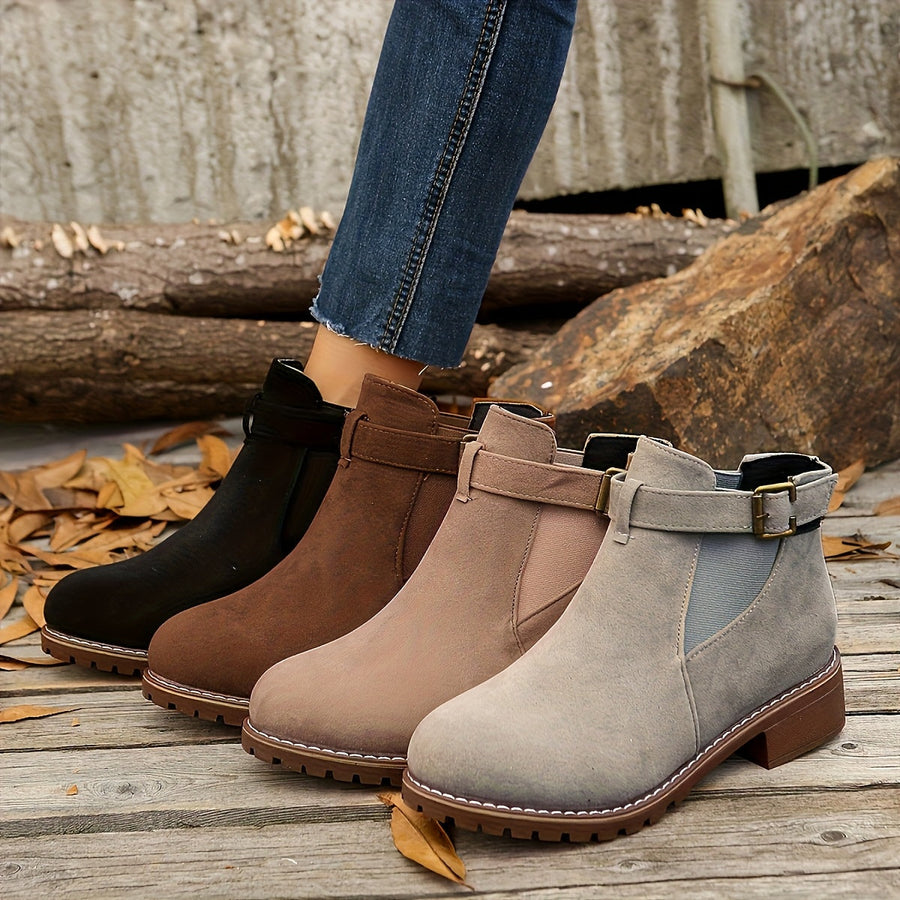 Women's Ankle Boots with Block Heel and Suede
