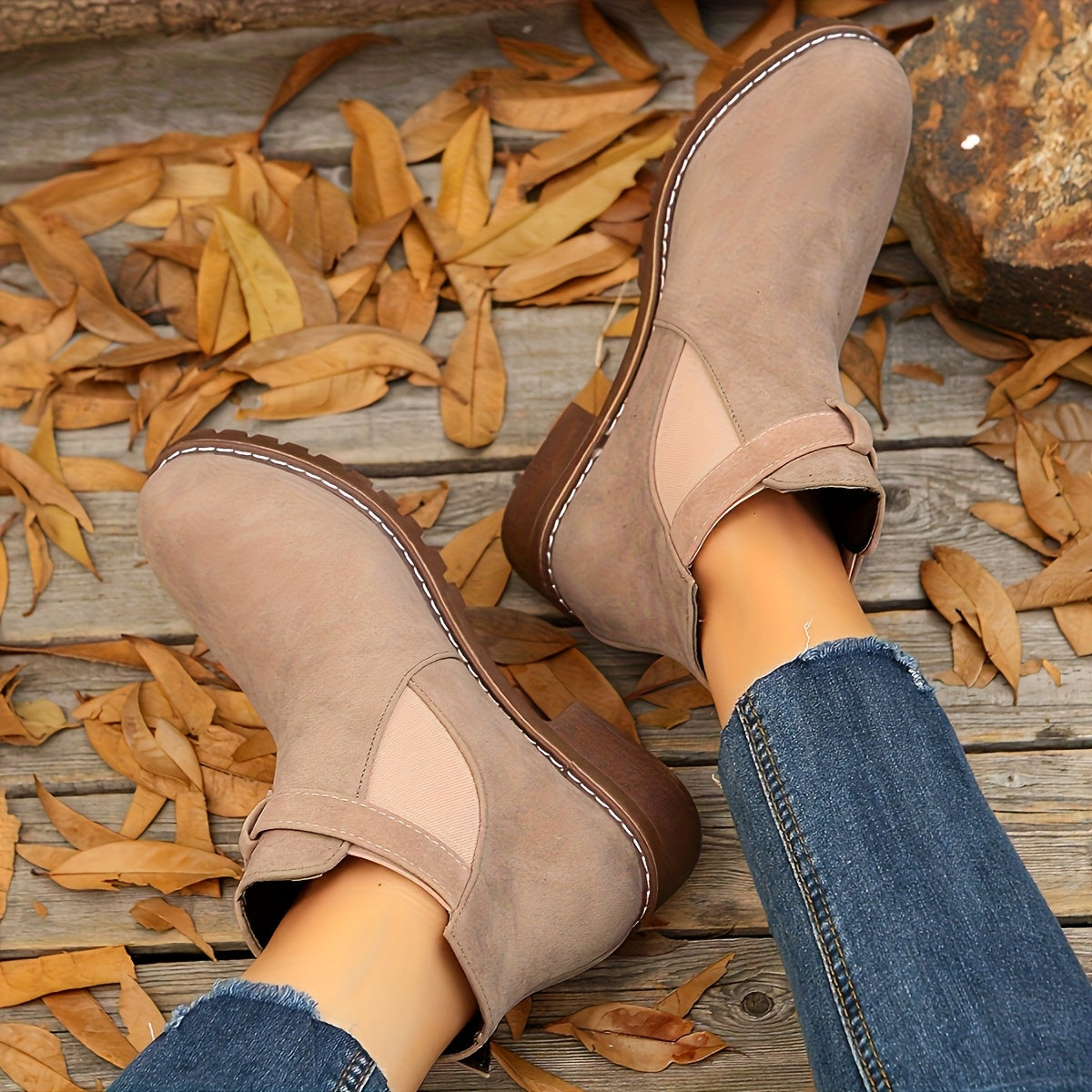 Women's Ankle Boots with Block Heel and Suede | Size 5-12 | Black, Silver Grey, Dark Brown, Light Pink