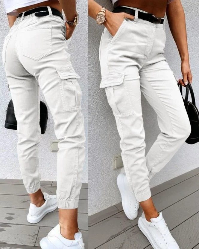 Burgundy | Relaxed Fit Long Cargo Pants for Women