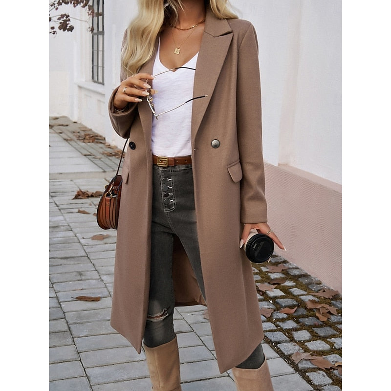 Long Women's Coat with Down Filling and Button Front | Breathable Fabric, Pockets | For Winter | Size S-XL