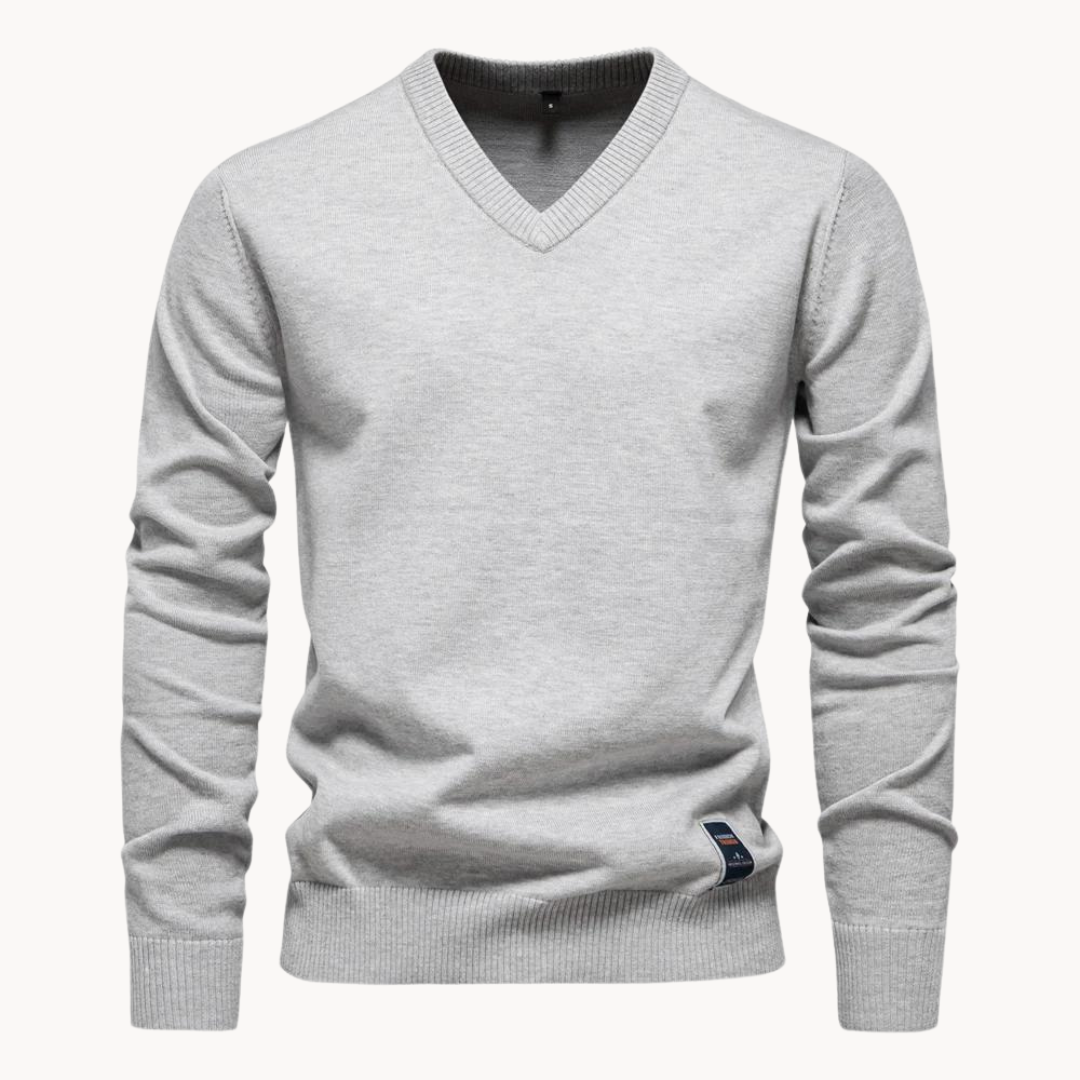 Men's V-Neck Long Sleeve Ribbed Hem Sweater