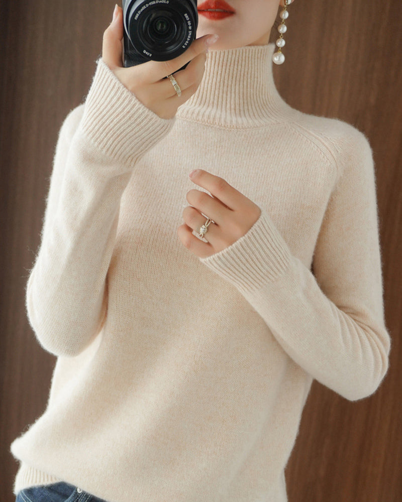 Women's Ribbed High Neck Sweater, Long Sleeves, Regular Fit