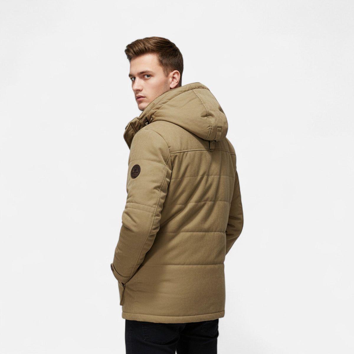 Men's Hooded Quilted Parka Jacket, Long Sleeves, Zip Front