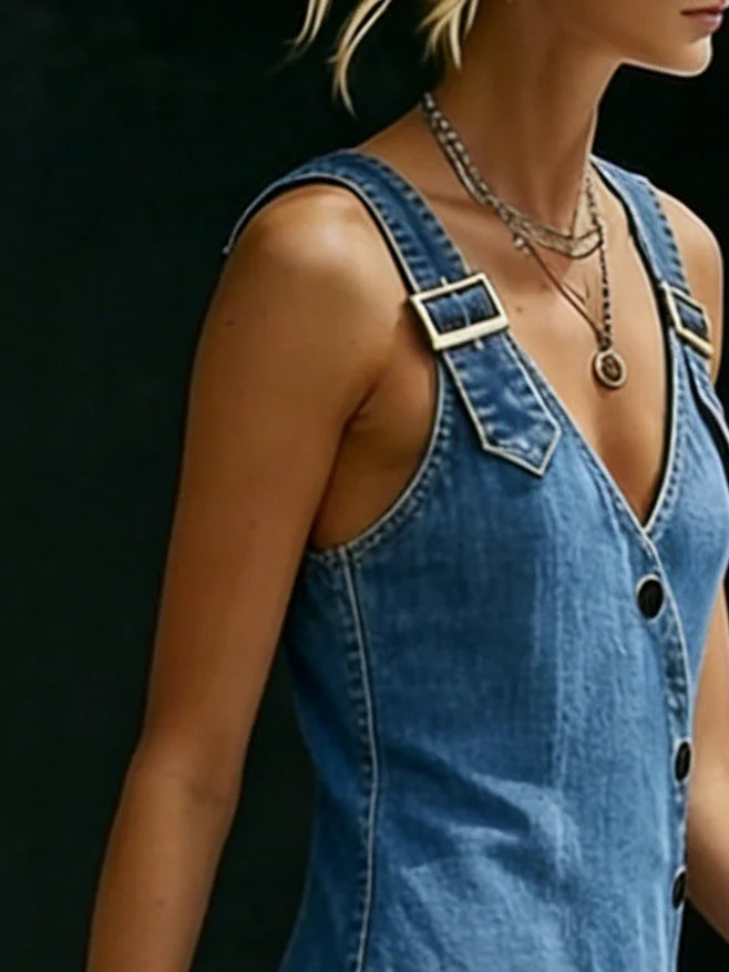 Vera | Long Denim Dress with Front Buttons