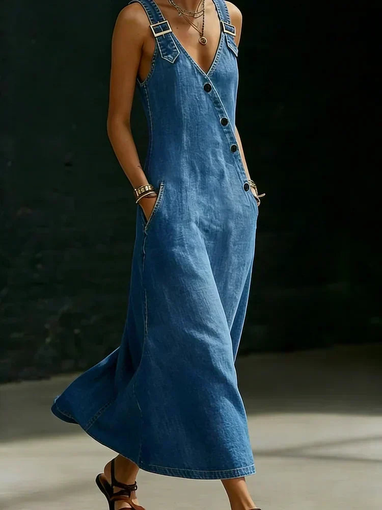 Vera | Long Denim Dress with Front Buttons