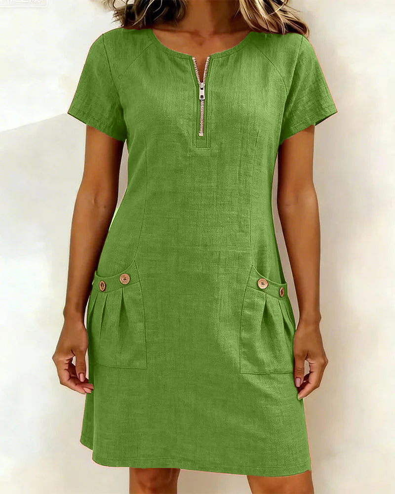 Women's A-Line Zip Front Dress – Flared Day Dress