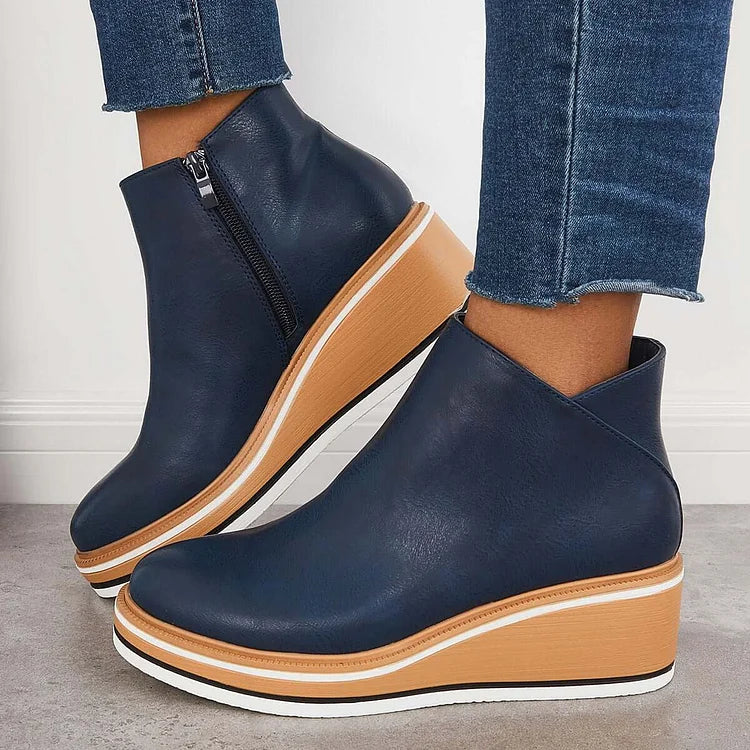 Theodora Side-Zip Wedge Platform Ankle Boots