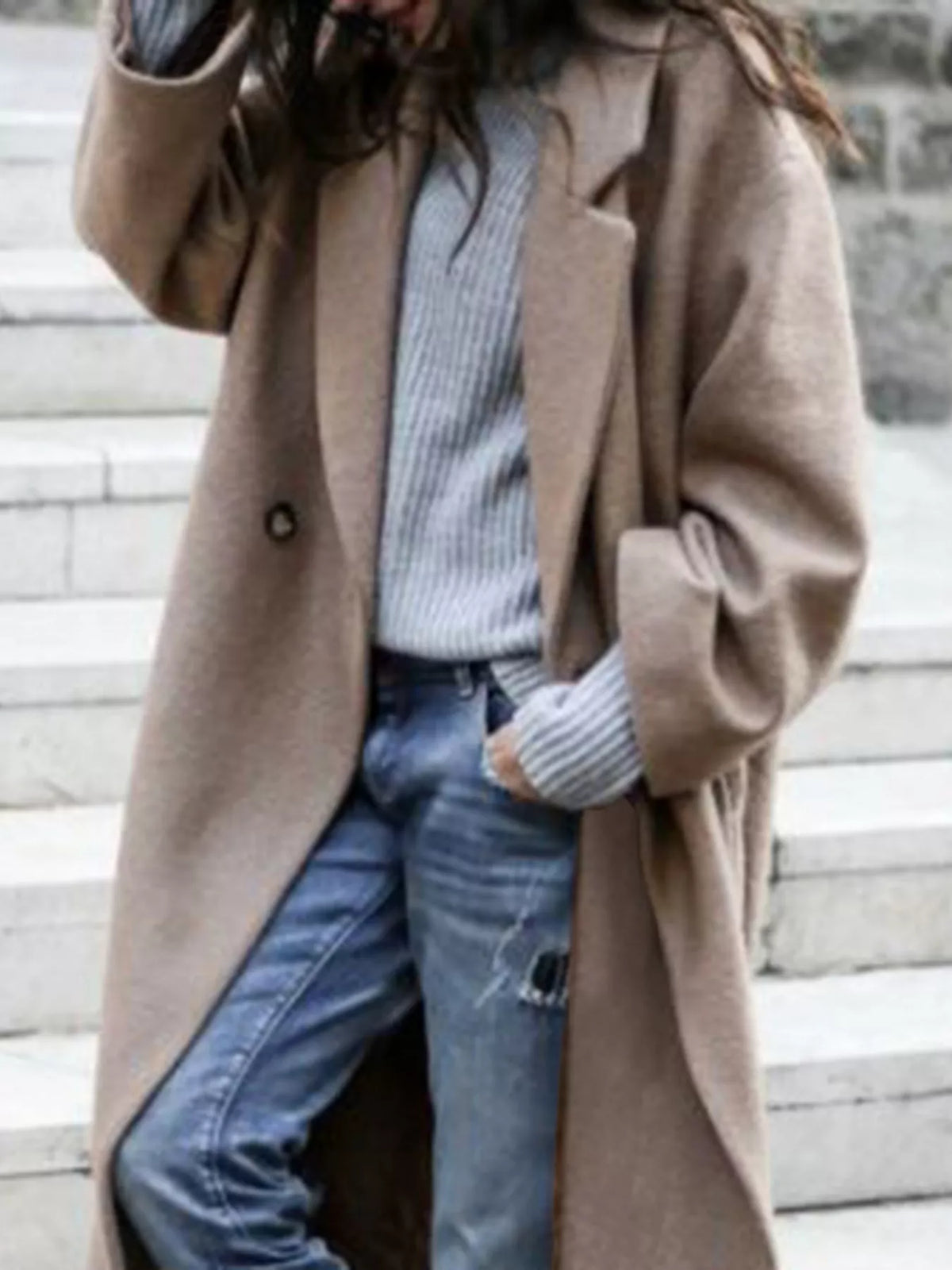 Carly | Womens Oversized Long Winter Coat | Wide Sleeves, Single-Breasted Closure | Khaki, Black, Blue or White S-3XL