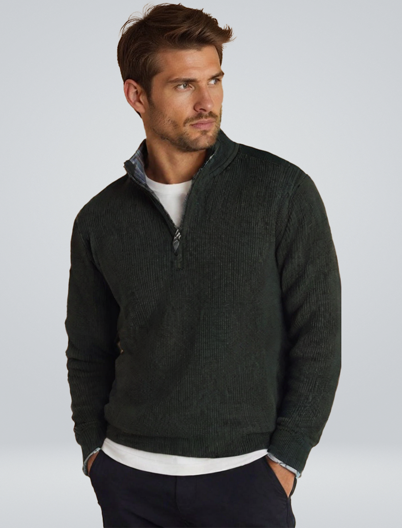 Men's Textured Knit Quarter-Zip Sweater, Mock Neck, Long Sleeves