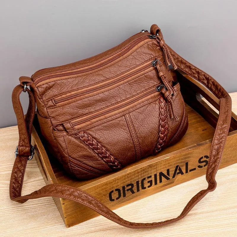 Women's Soft Slouch Shoulder Bag with Zipper Closure