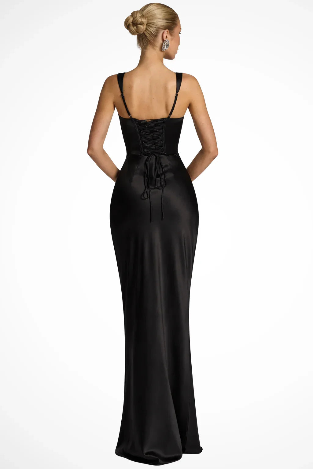 Caitlin | Women's Square Neck Lace Up Ruched Formal Wrap Maxi Dress with Back