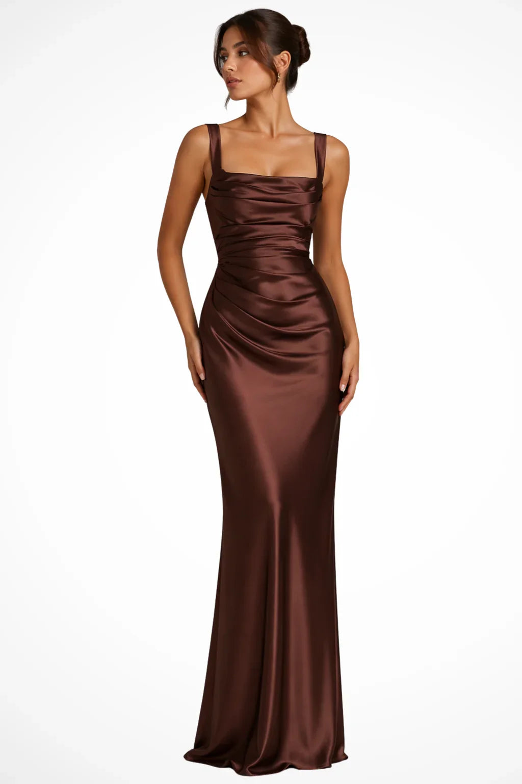 Caitlin | Women's Square Neck Lace Up Ruched Formal Wrap Maxi Dress with Back