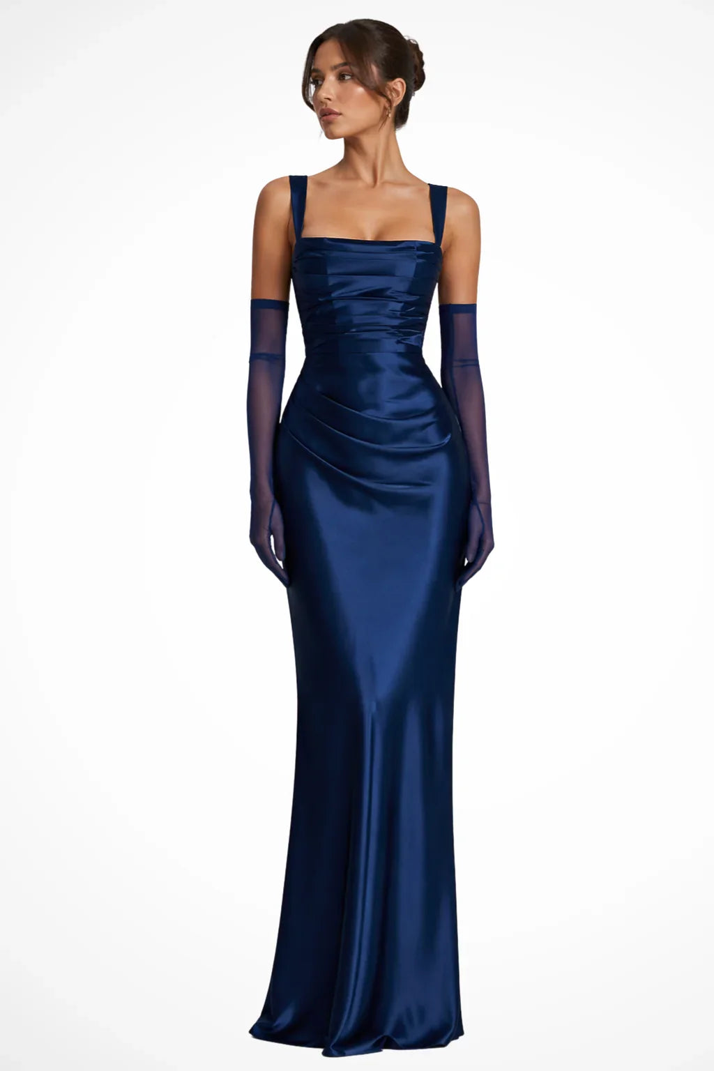 Caitlin | Women's Square Neck Lace Up Ruched Formal Wrap Maxi Dress with Back