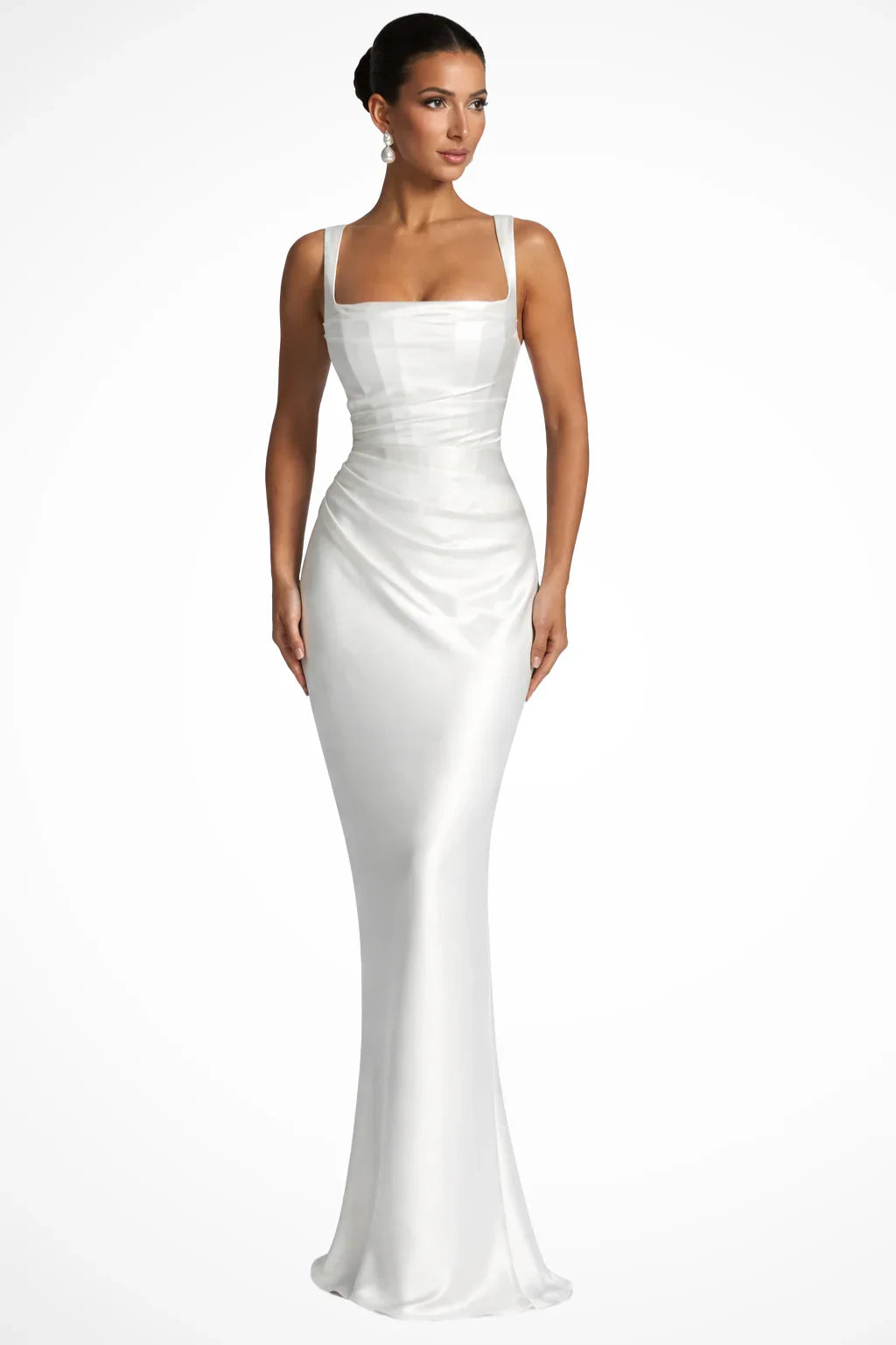 Caitlin | Women's Square Neck Lace Up Ruched Formal Wrap Maxi Dress with Back