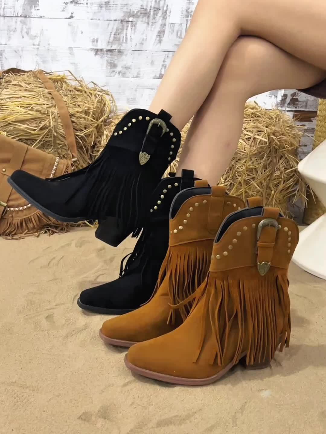 Women's Black Boots with Block Heel | Size 5.5-12 | Light Brown, Black
