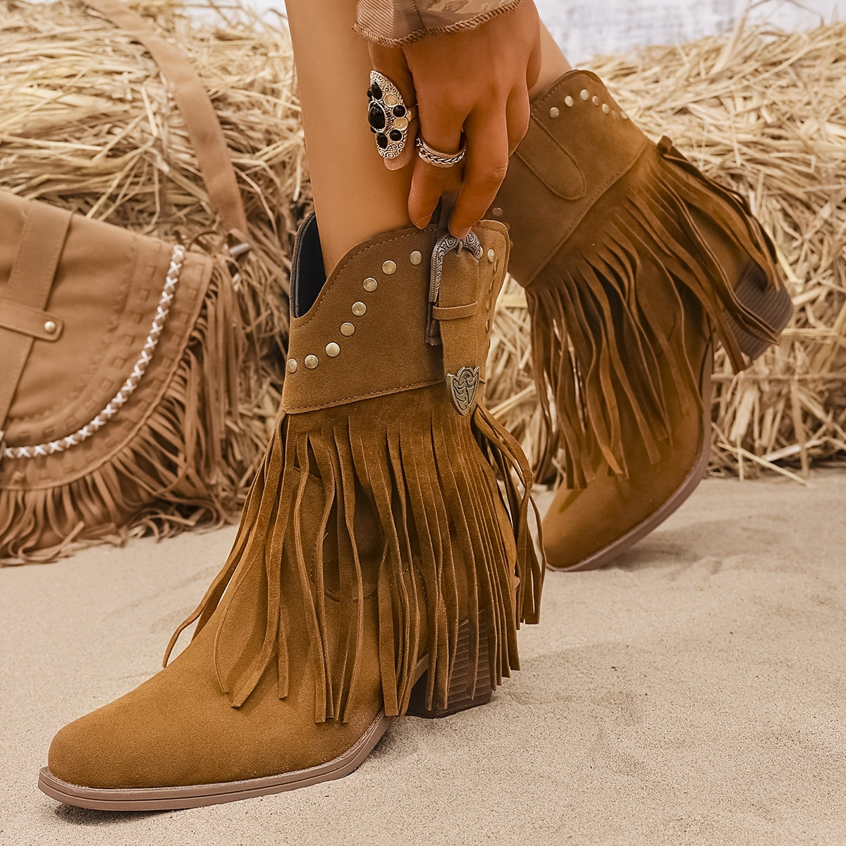 Women's Black Boots with Block Heel | Size 5.5-12 | Light Brown, Black
