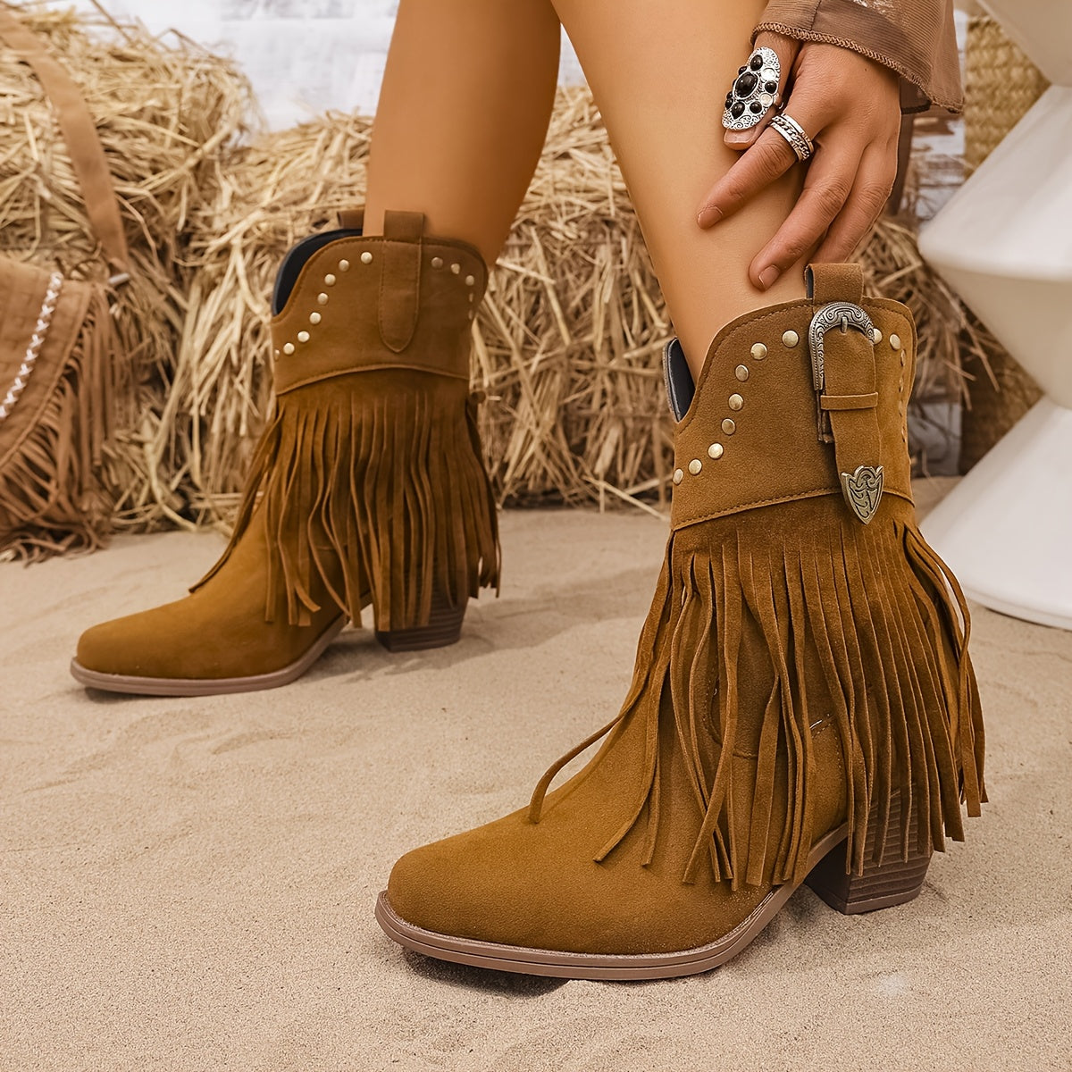 Women's Black Boots with Block Heel | Size 5.5-12 | Light Brown, Black