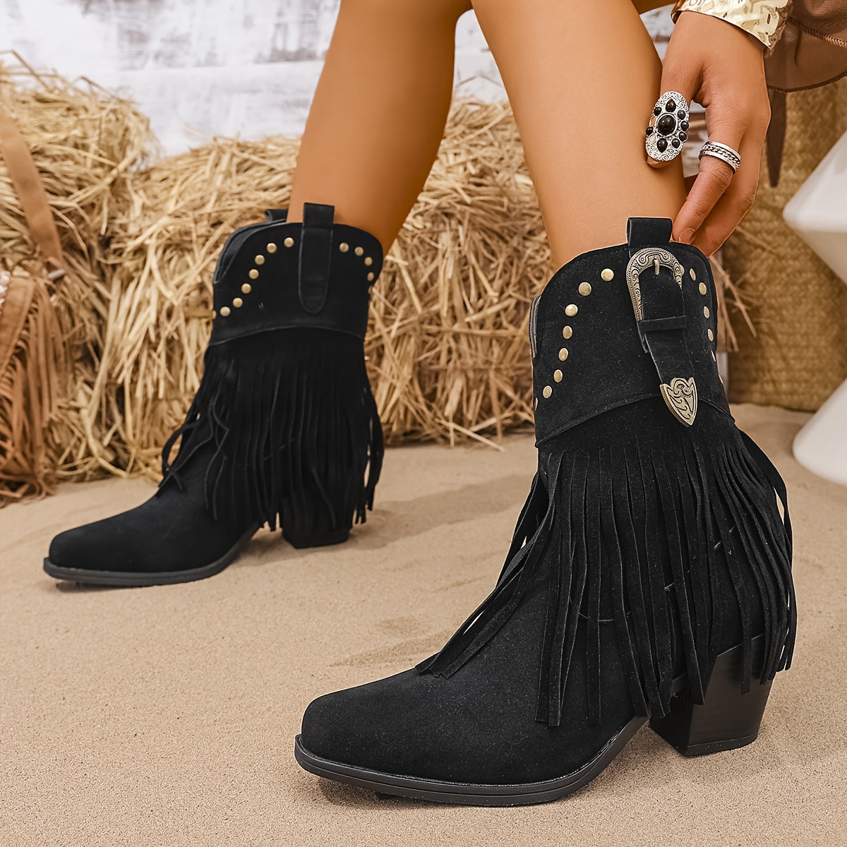 Women's Black Boots with Block Heel | Size 5.5-12 | Light Brown, Black