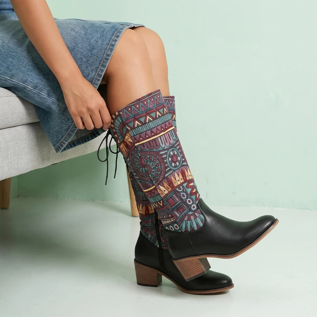 Calliope Woven Tapestry Mid Calf Western Boots