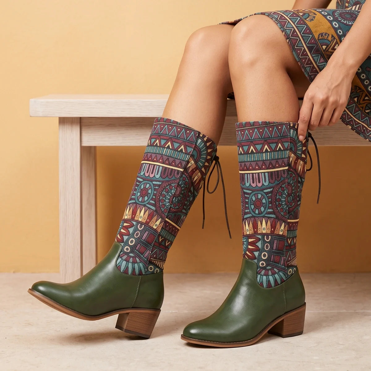 Calliope Woven Tapestry Mid Calf Western Boots
