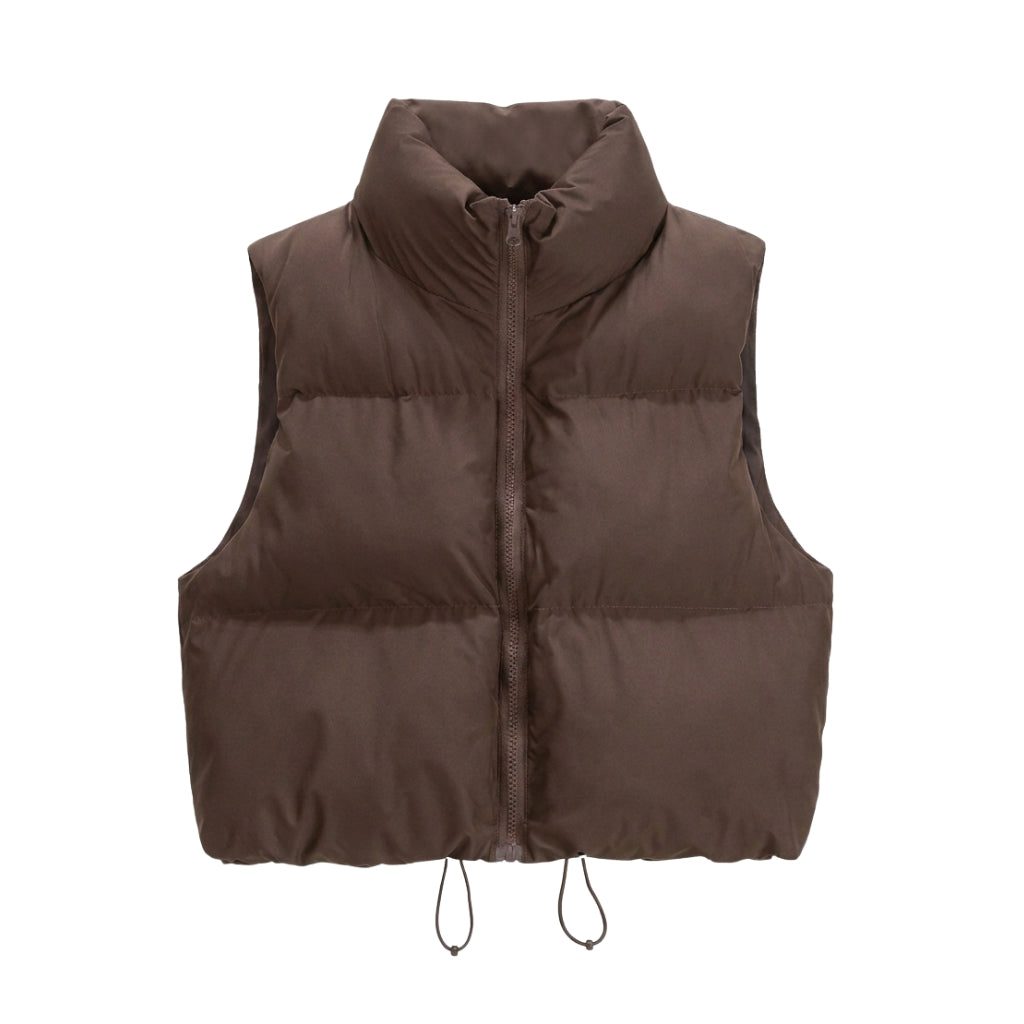 Cara | Cropped Puffer Vest with Stand Collar for Women