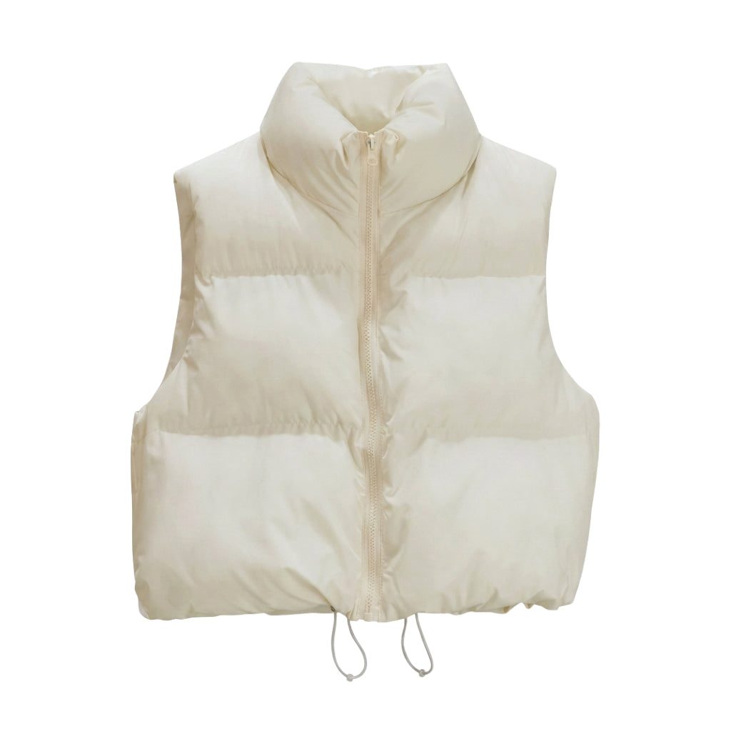Cara | Cropped Puffer Vest with Stand Collar for Women