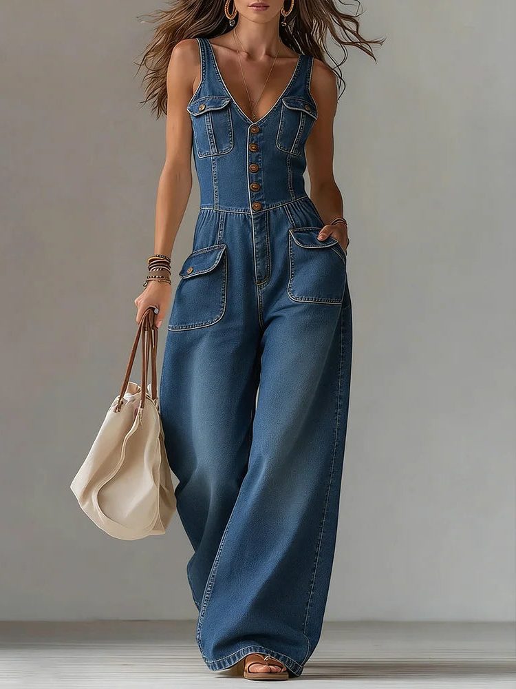Caradoc | Denim Wide Leg Jumpsuit for Women