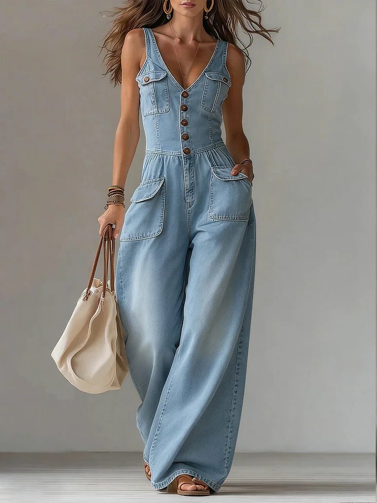 Caradoc | Denim Wide Leg Jumpsuit for Women