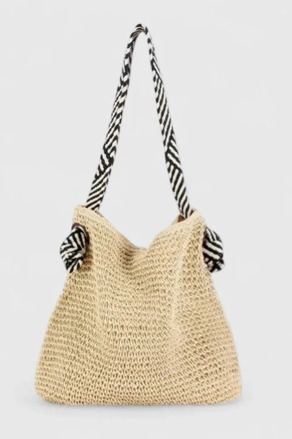 Caroline | Women's Straw Tote Shoulder Bag with Contrast Strap
