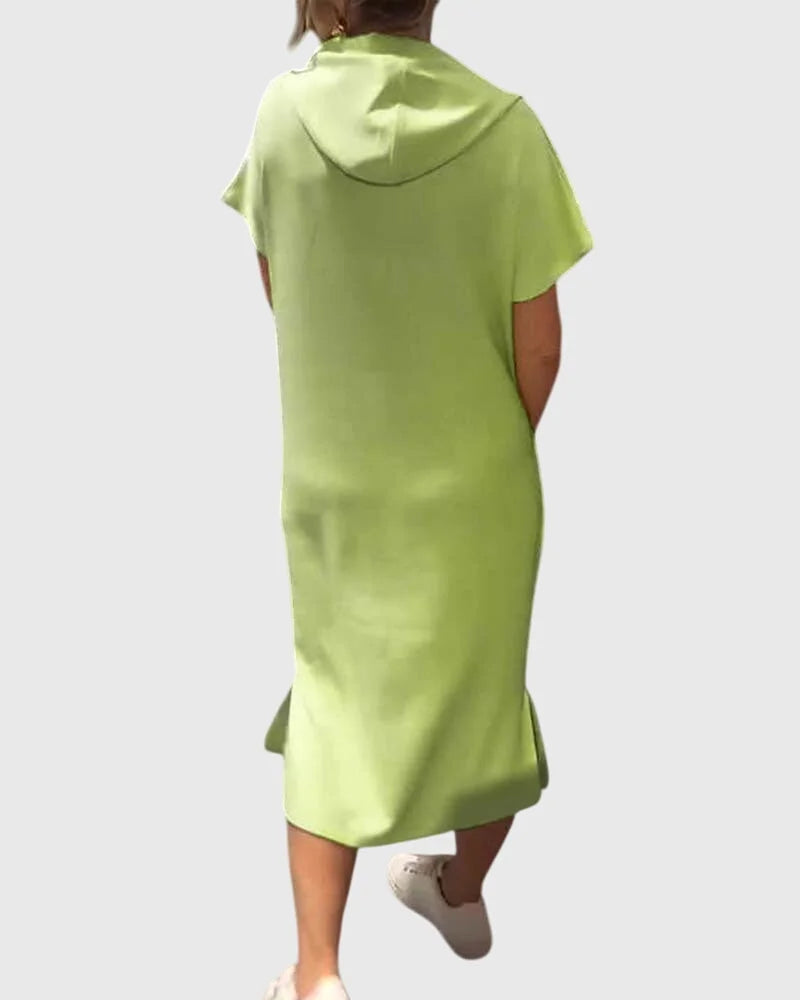 Women's cotton hooded midi dress with kangaroo pocket