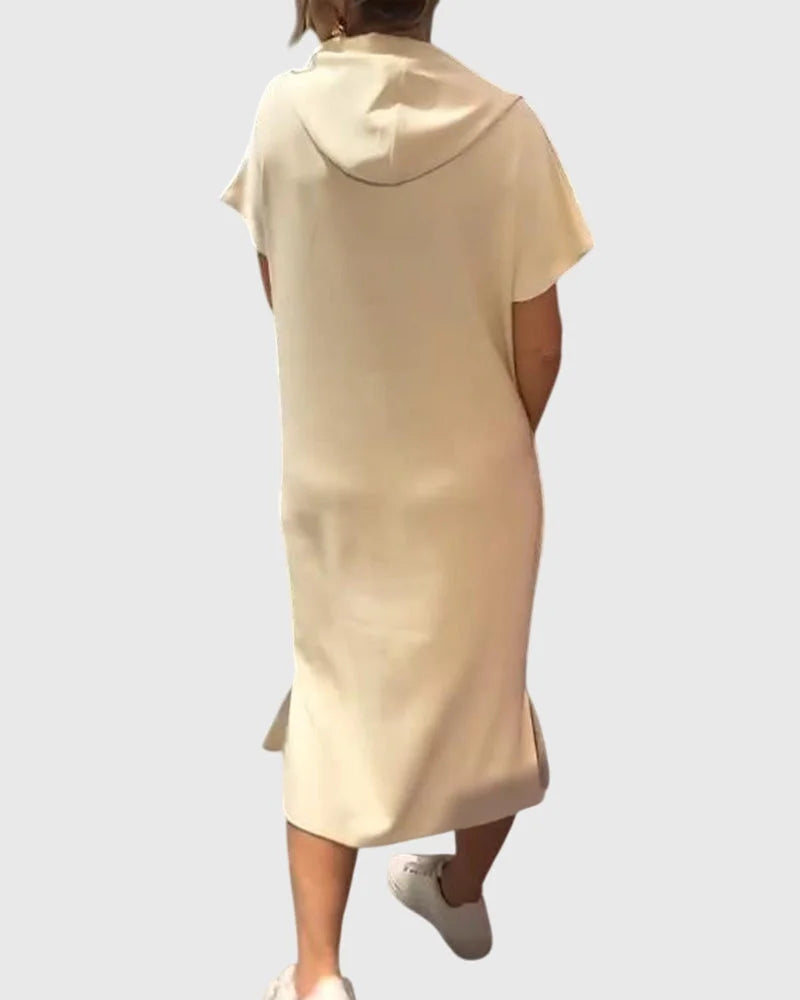 Women's cotton hooded midi dress with kangaroo pocket