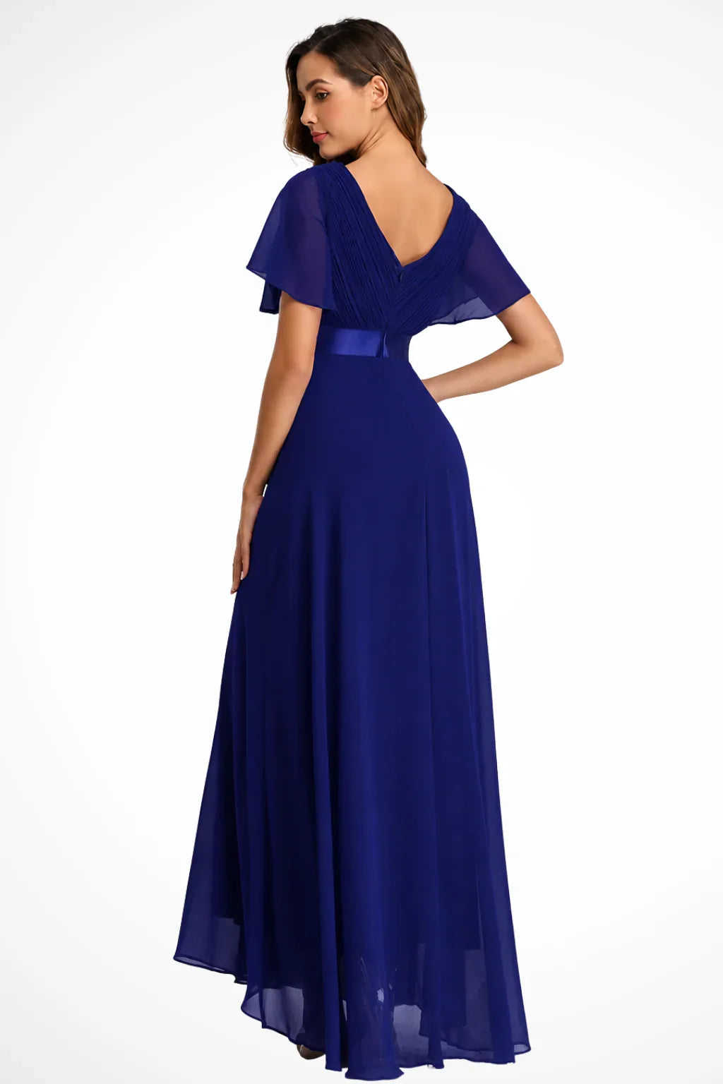 Catriona | V-Neck Chiffon Flutter Sleeve Wedding Guest Maxi Dress