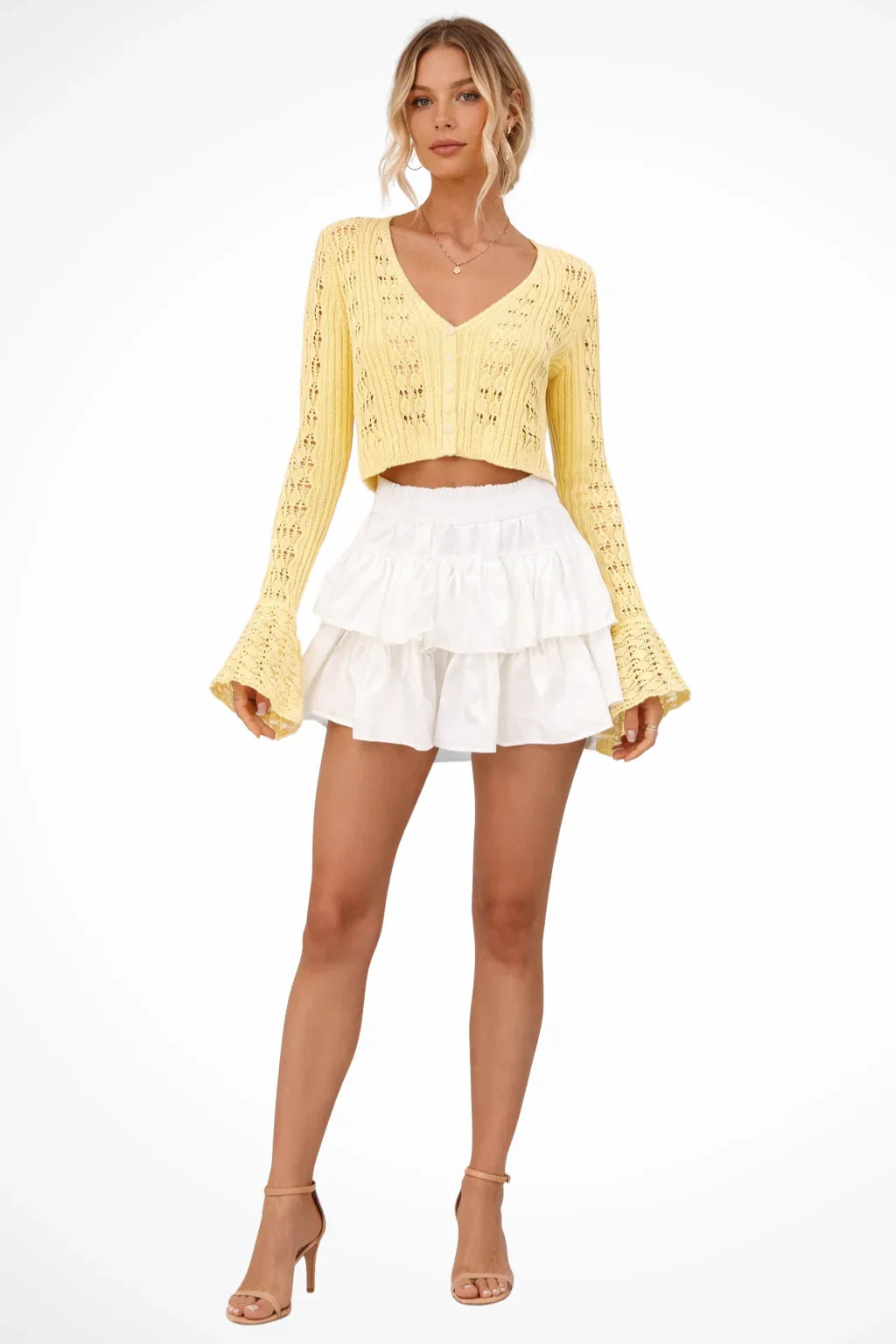 Catriona | Women's Cropped Knit Cardigan Sweater with Bell Sleeves