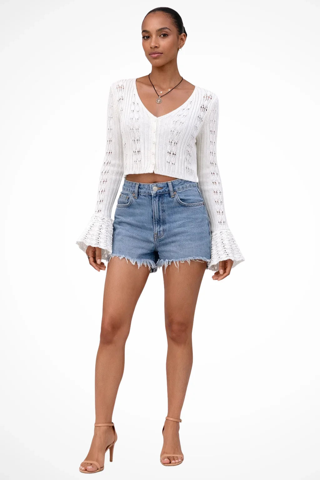 Catriona | Women's Cropped Knit Cardigan Sweater with Bell Sleeves