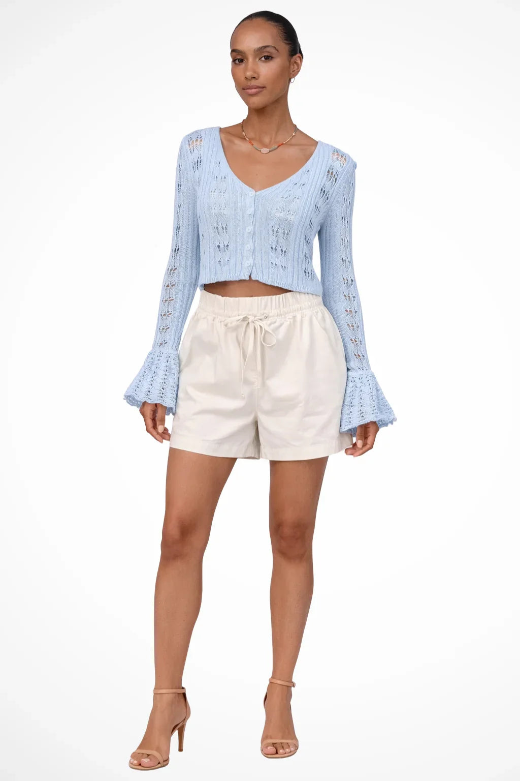 Catriona | Women's Cropped Knit Cardigan Sweater with Bell Sleeves