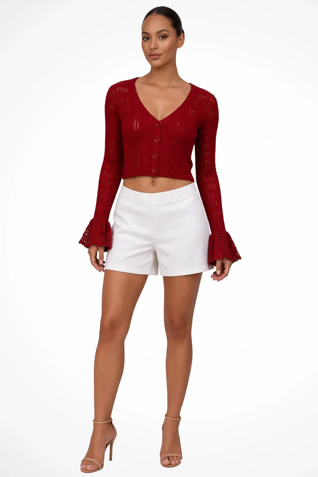 Catriona | Women's Cropped Knit Cardigan Sweater with Bell Sleeves