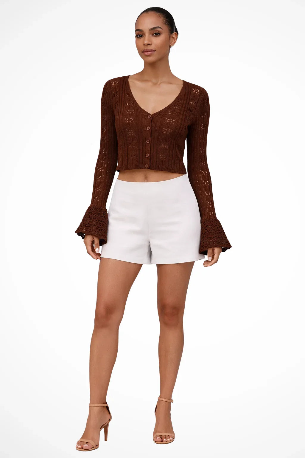 Catriona | Women's Cropped Knit Cardigan Sweater with Bell Sleeves