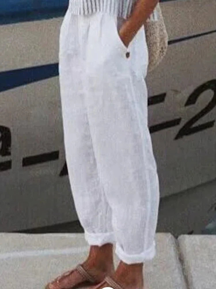 Catriona | Women's Linen Wide Leg Casual Pants with Pockets