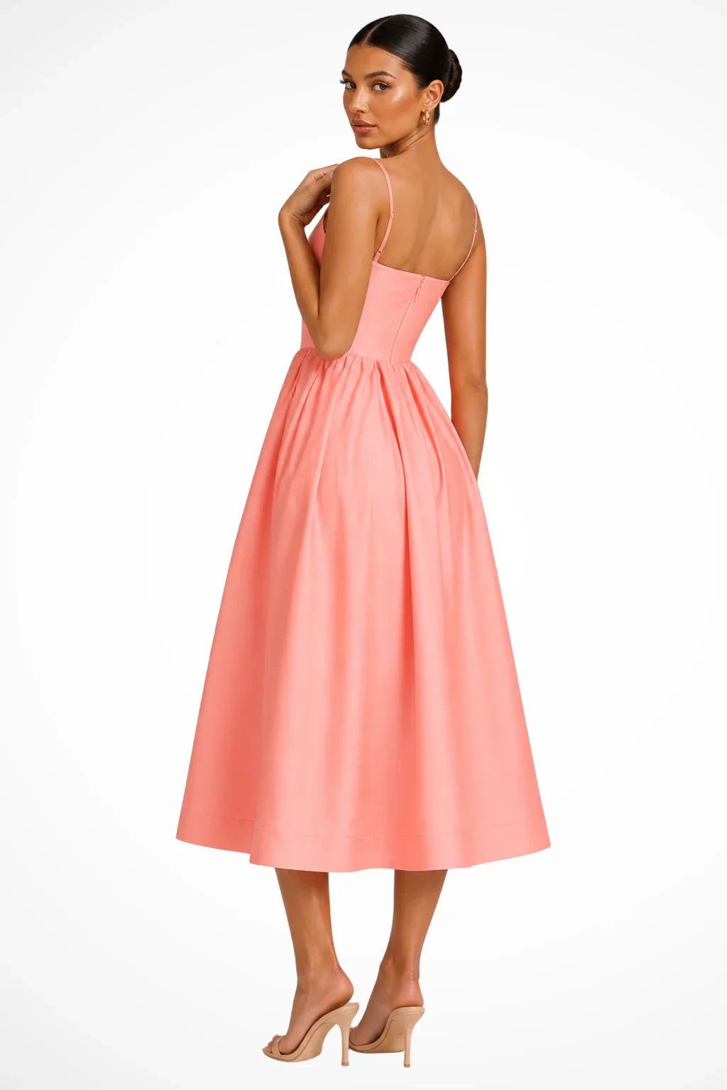 Catriona | Women's Square Neck Cami Strap Occasion Wedding Guest Midi Dress